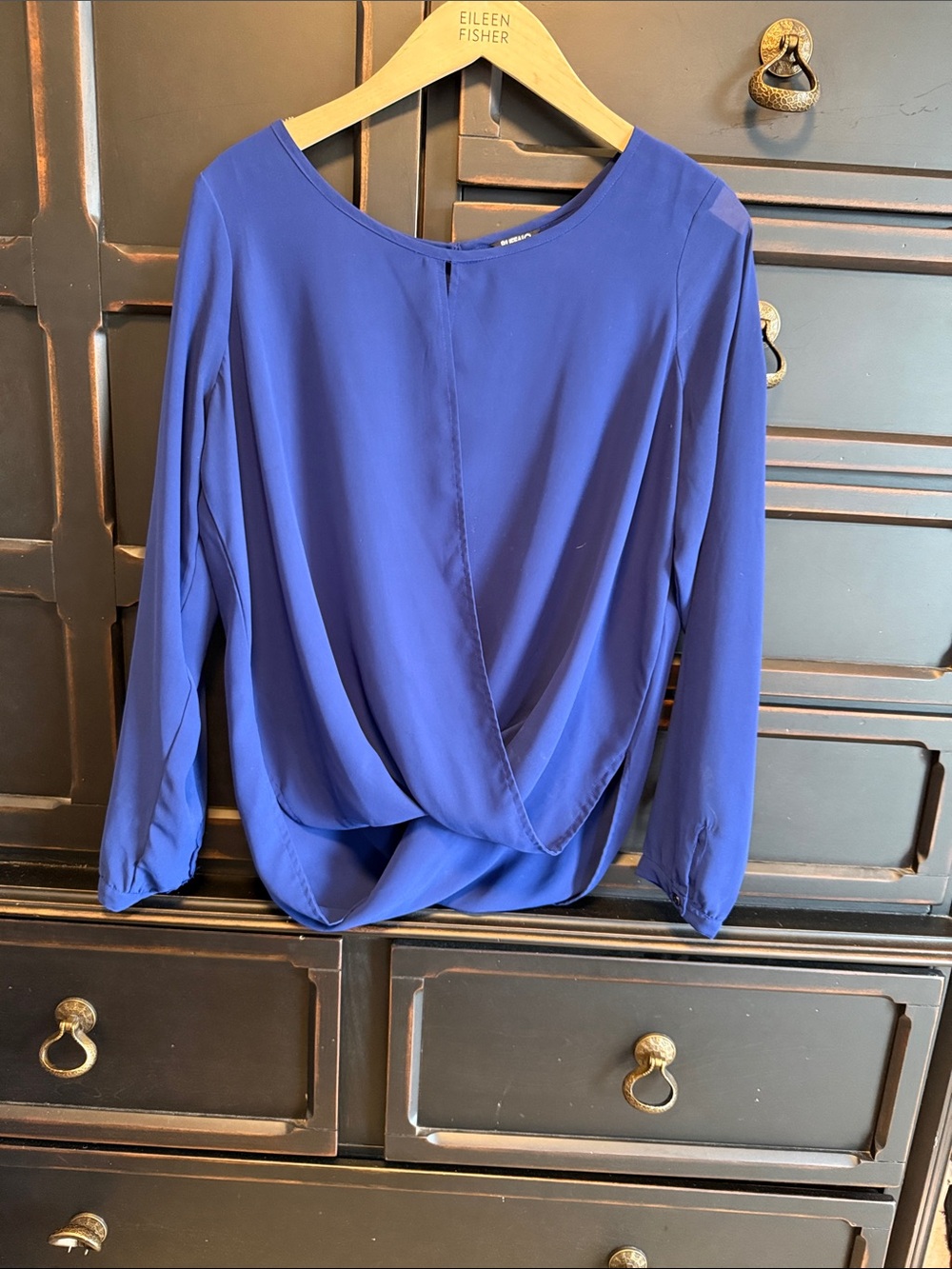 Buffalo David Bitton Royal Blue Draped Long-Sleeve Blouse
